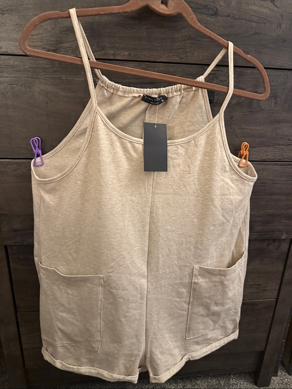 Cream Spaghetti-Strap Tank Romper by Final Touch